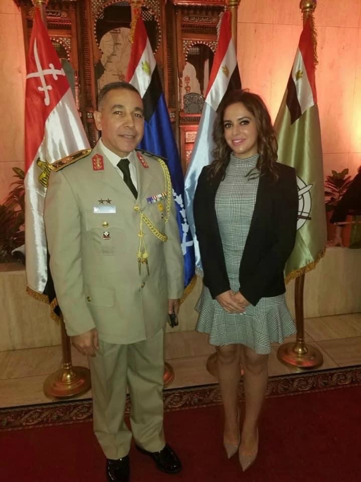 Adelle Nazarian with Egyptian Major General Mahmoud Hassanaian (retired) at the Egyptian Embassy in Washington, D.C. during her time as executive director of the Shafik Gabr Foundation (2019). Source: Adelle Nazarian