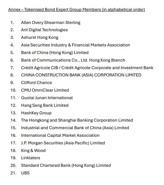 Hong Kong tokenized bond expert group